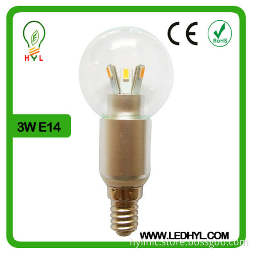 China manufacturer clear cover warm white E14 3W led window candle lights